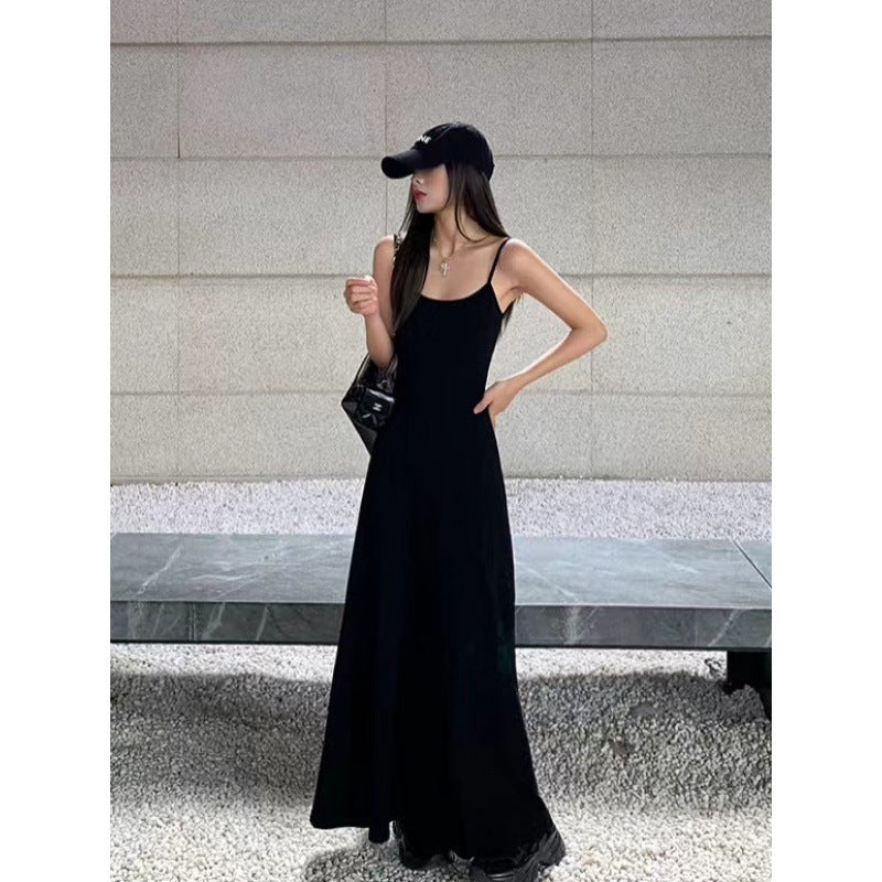Elegant Black Slim-Fit Sling Dress