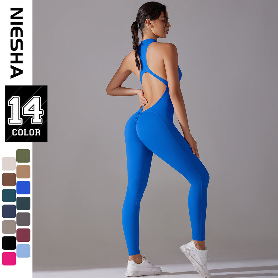 European American Shaping One-Piece Zipper Yoga Jumpsuit Fit