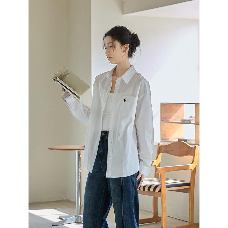 Women’s White Long-Sleeve Shirt – Light Luxury 2026