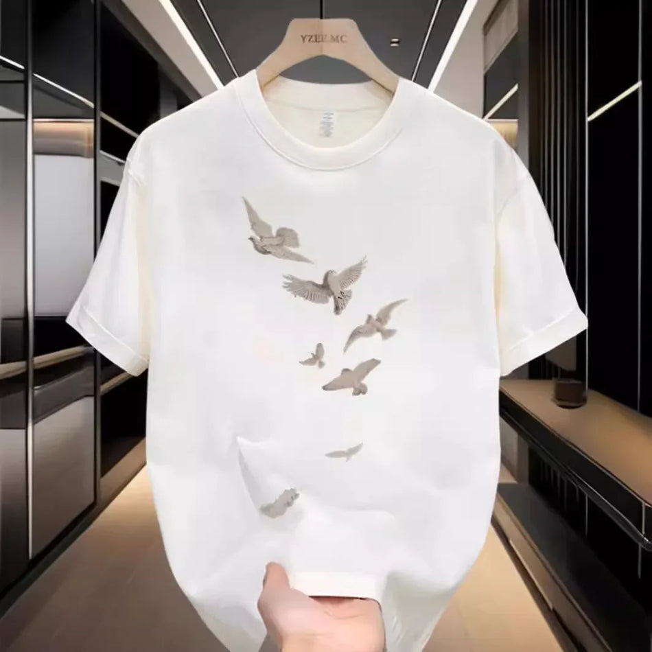 Cotton Men's Printed T-Shirt – Summer Casual Round Neck