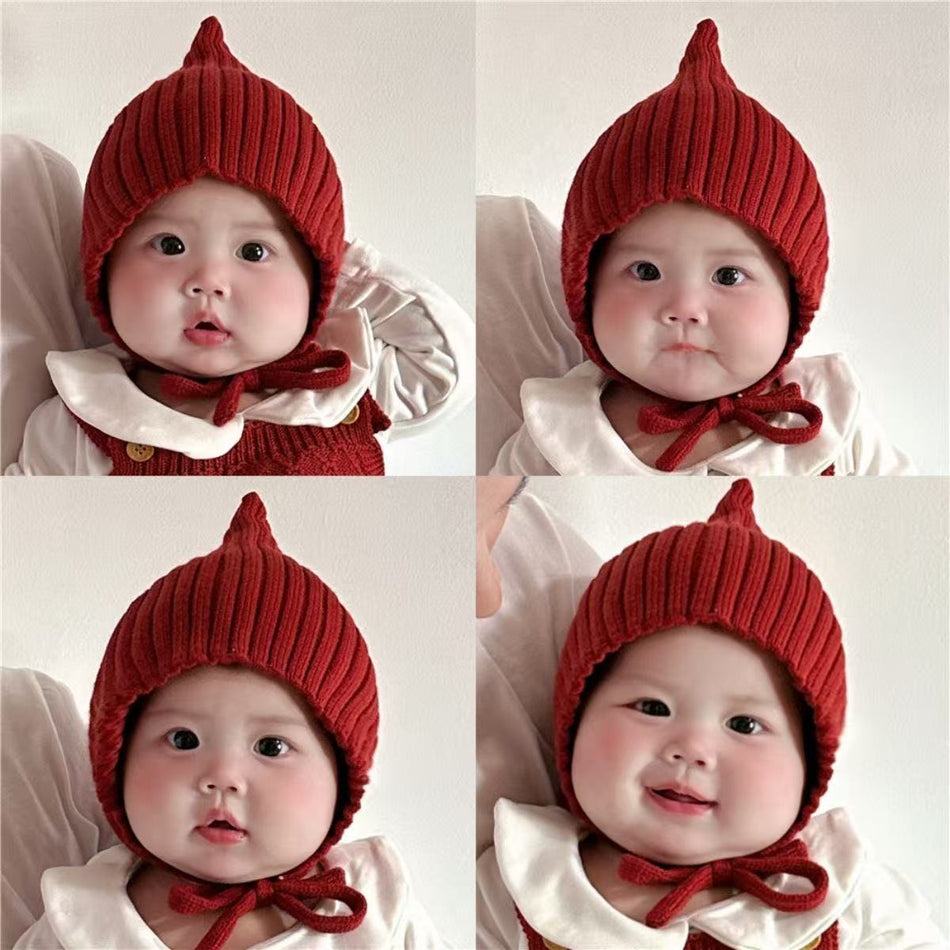 Baby Pullover Cute Knitted Wool Pointed Hat Warm Earmuffs Hat