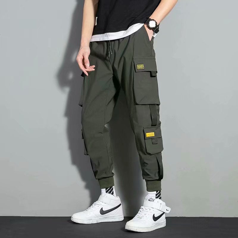 Men’s Summer Loose Multi-Pocket Cropped Overalls