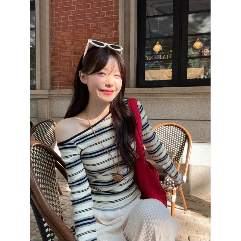 Color-Block Striped Off-Shoulder Slim Top