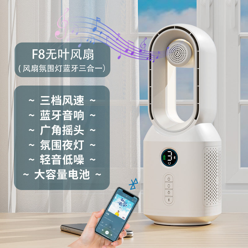 Bladeless Bluetooth Speaker Fan with LED Light and USB Charging
