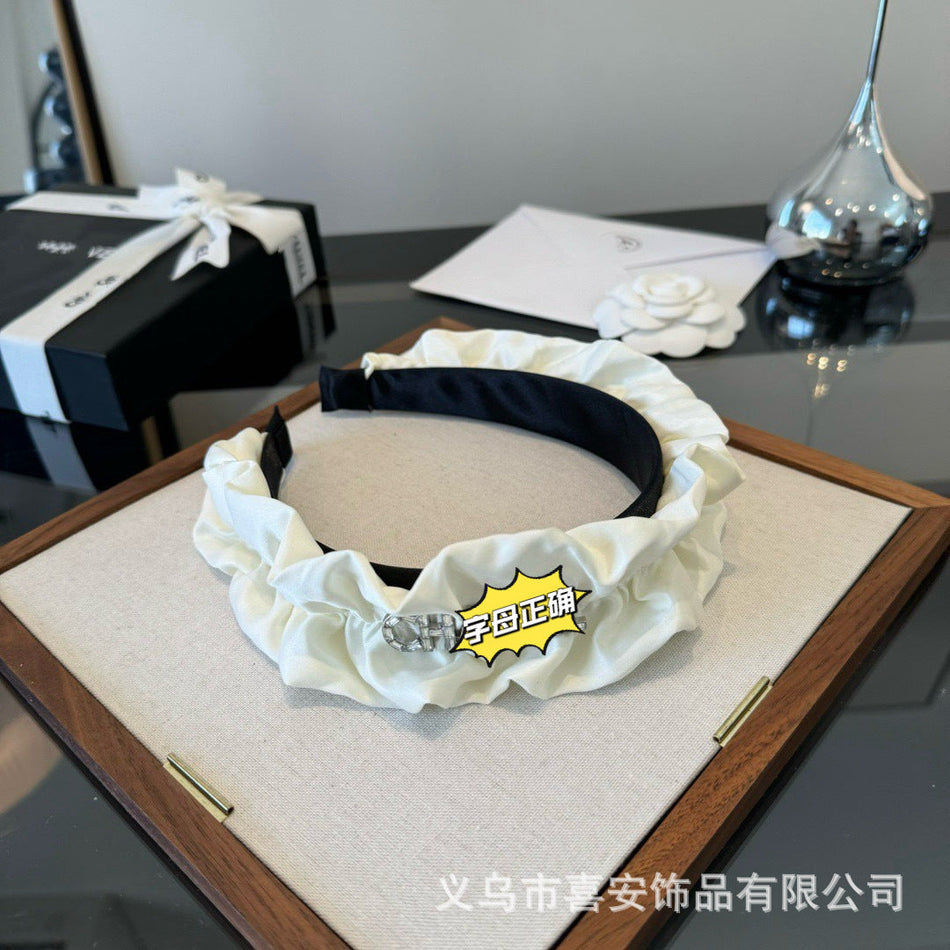 Korean Rhinestone Pleated Wide Headband for Women