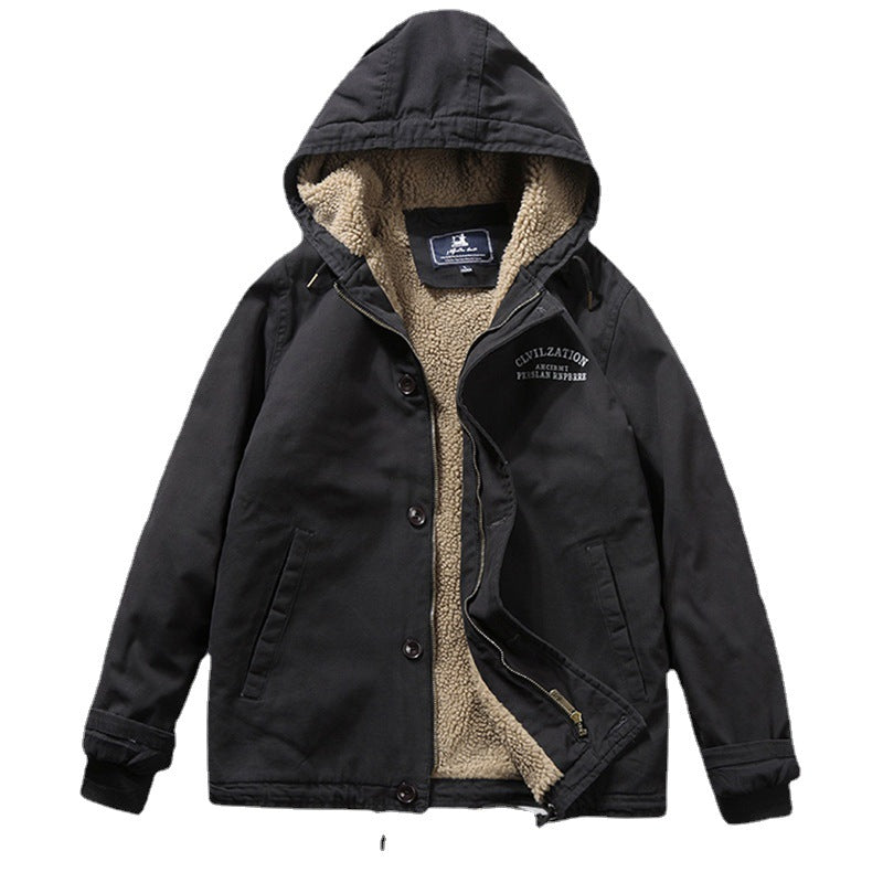 Men’s 2025 Lamb Wool Hooded Thickened Winter Jacket