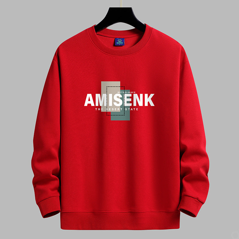 Fleece-Lined Round Neck Sweatshirt Men Loose Plus Size Winter