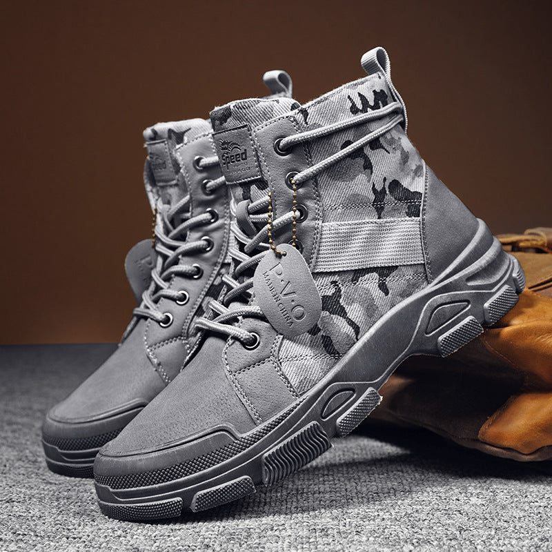 STOCK-Men’s Camo Martin Boots – Retro Desert Combat Style Boots