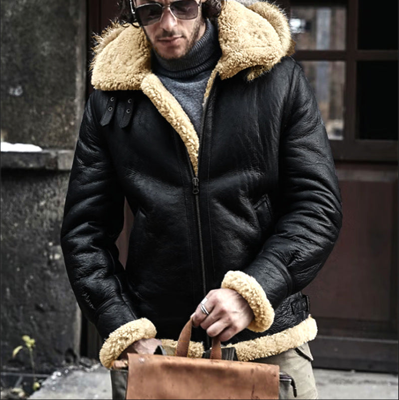 STOCK-Men’s European Style Fur-Integrated Winter Coat – Faux Lamb
