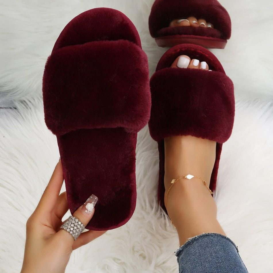 Furry One-Word Slippers – Warm Indoor