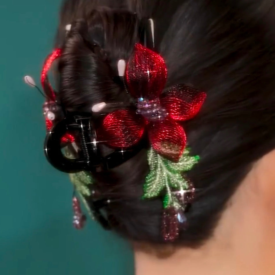 High-End Retro Handmade Flower & Butterfly Shark Clip for Women