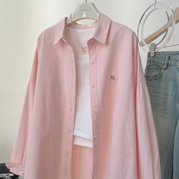 Embroidered Loose Slim Long-Sleeve Shirt