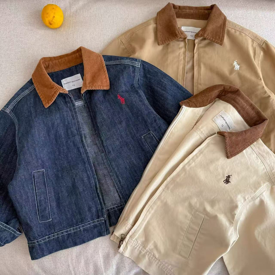 Kids Solid Color Denim Jacket 2025 Casual Spring Autumn Top