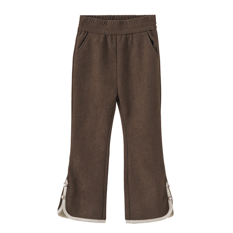 Girls' Corduroy Wide-Leg Pants Winter Warm Casual Trousers
