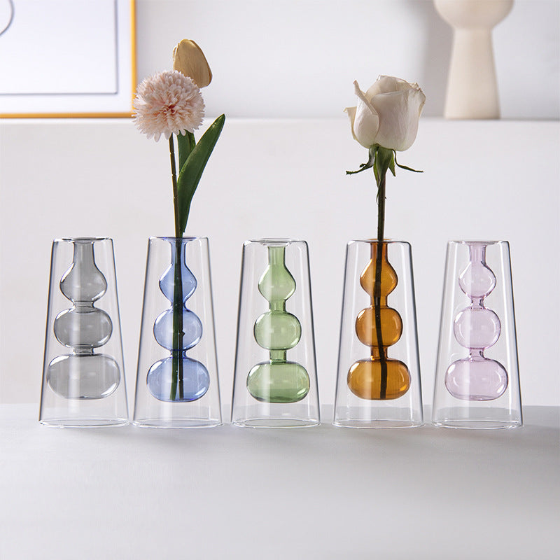 Nordic Double-Layer Colored Glass Vase for Home