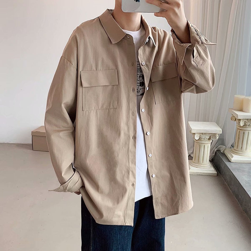 Men’s Hong Kong Style Casual Long-Sleeve Overshirt