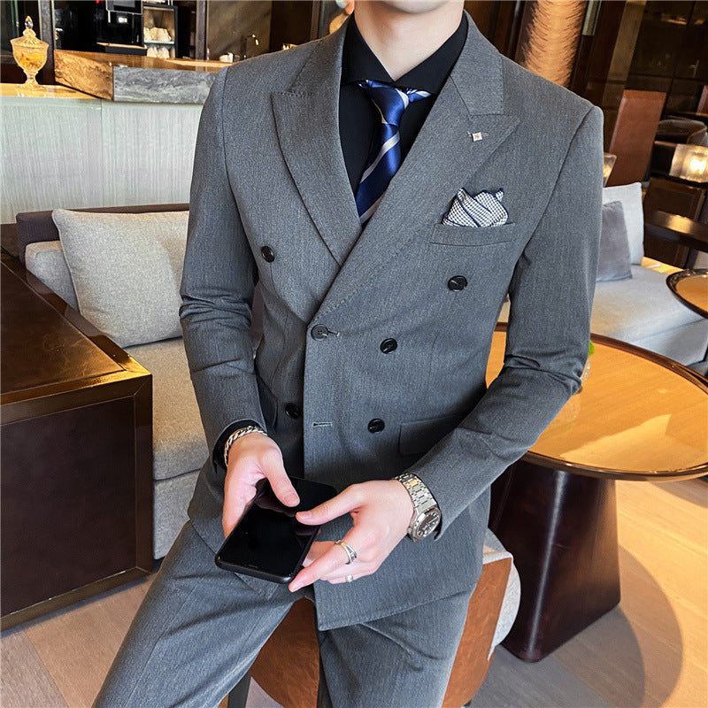 Men’s Korean Slim Fit Business Suit Wedding Formal Set
