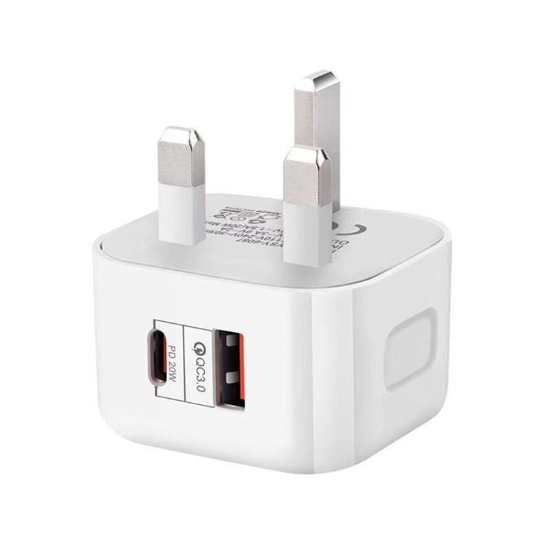 UK Standard 20W PD Charger with Dual USB Ports