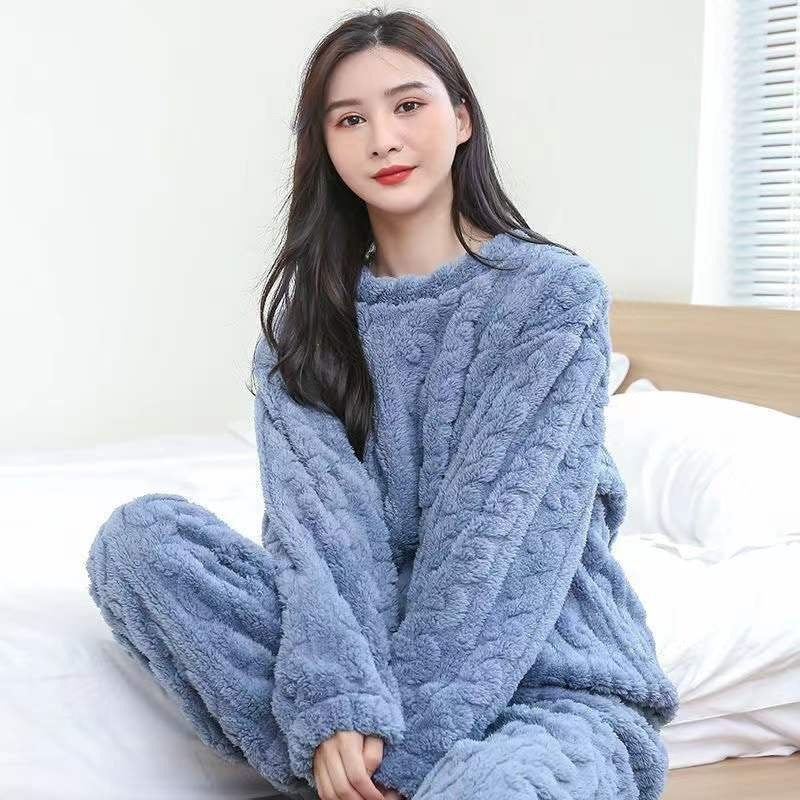 Coral Fleece Pajamas Women Winter Thickened Jacquard Two-Piece