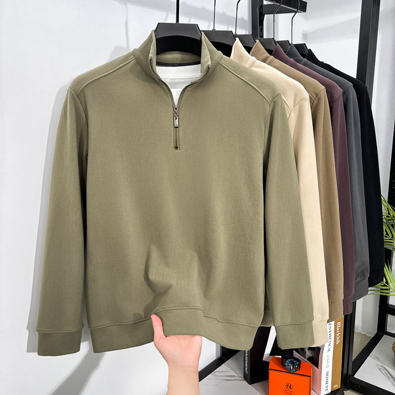 Men’s Velvet Half-Zip Sweatshirt – Warm Stand Collar Top