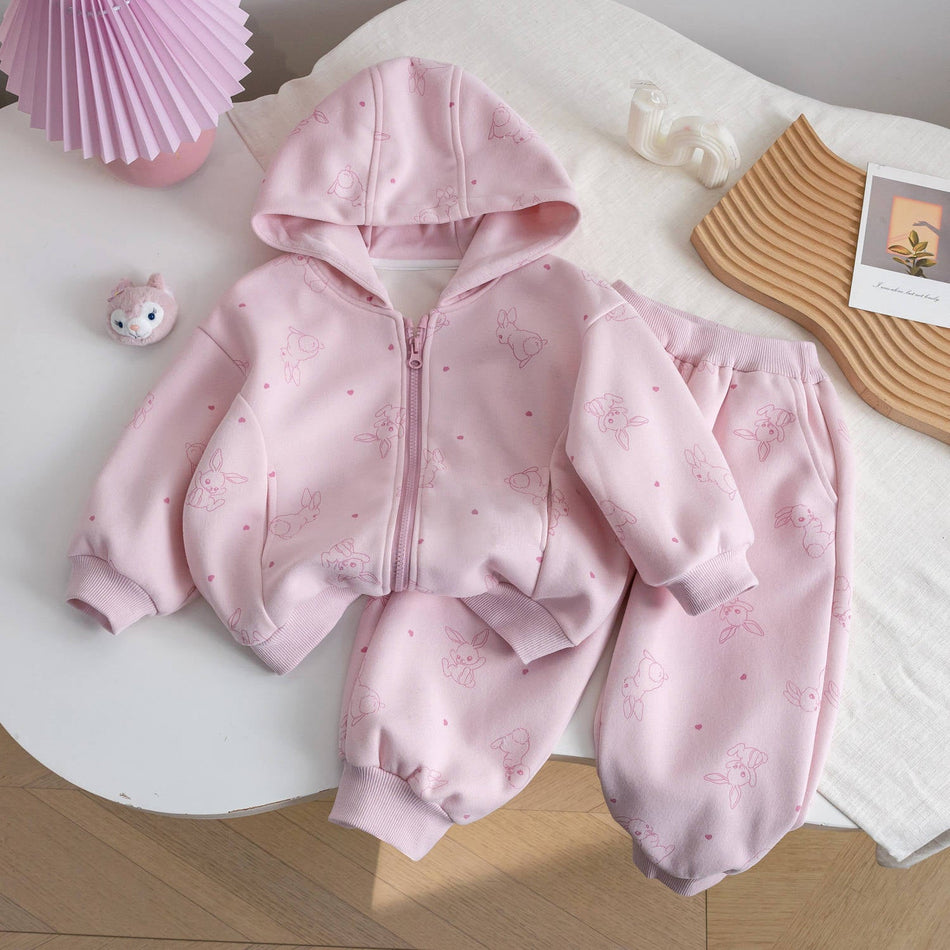 Girls’ Pink Rabbit Sweater & Jacket Two-Piece Set