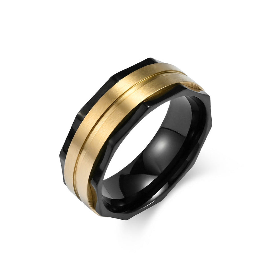 Men's Stainless Steel Matte Brushed Octagonal Ring 8mm Wide