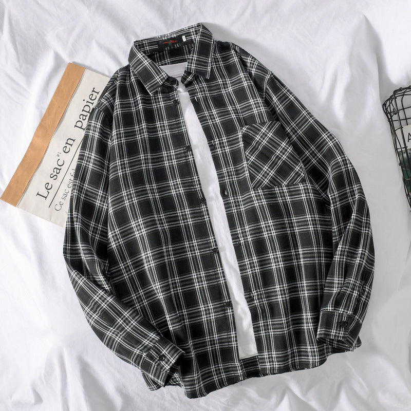 INSTOCK-Hong Kong style plaid shirt, men's long-sleeved casual