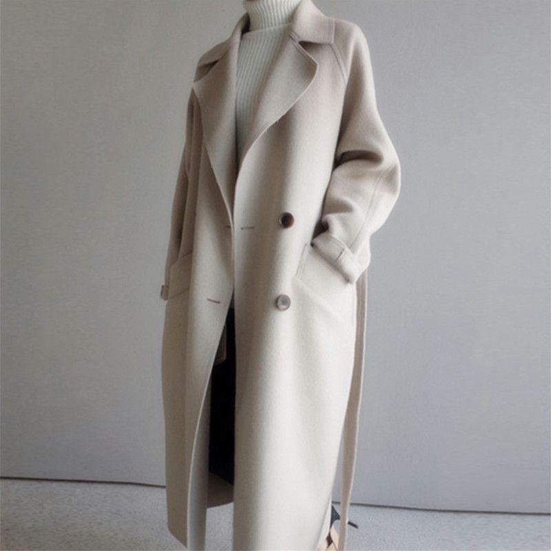 Korean Long Lace-Up Over-Knee Woolen Outwear