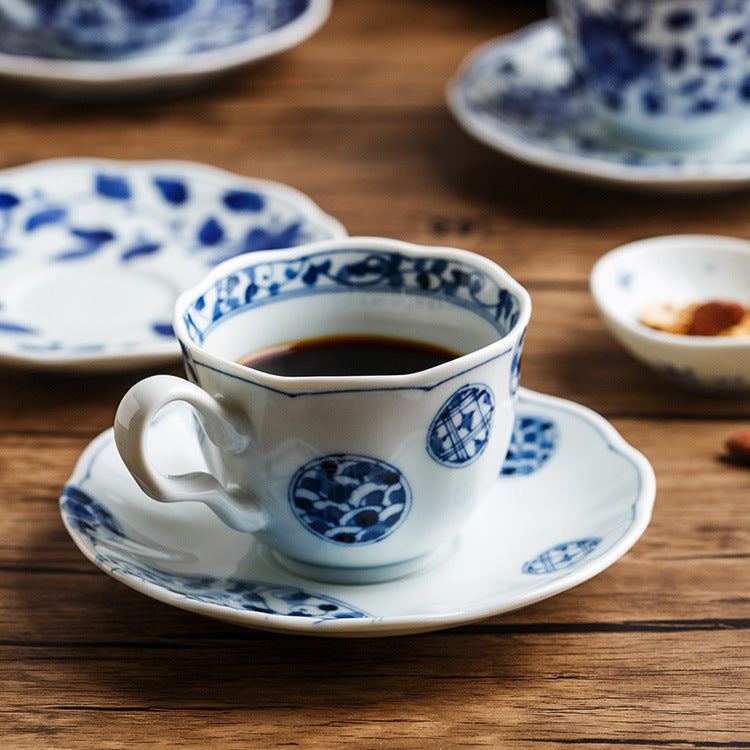 Japanese Blue Rin Hall Coffee Cup & Saucer for Afternoon Tea