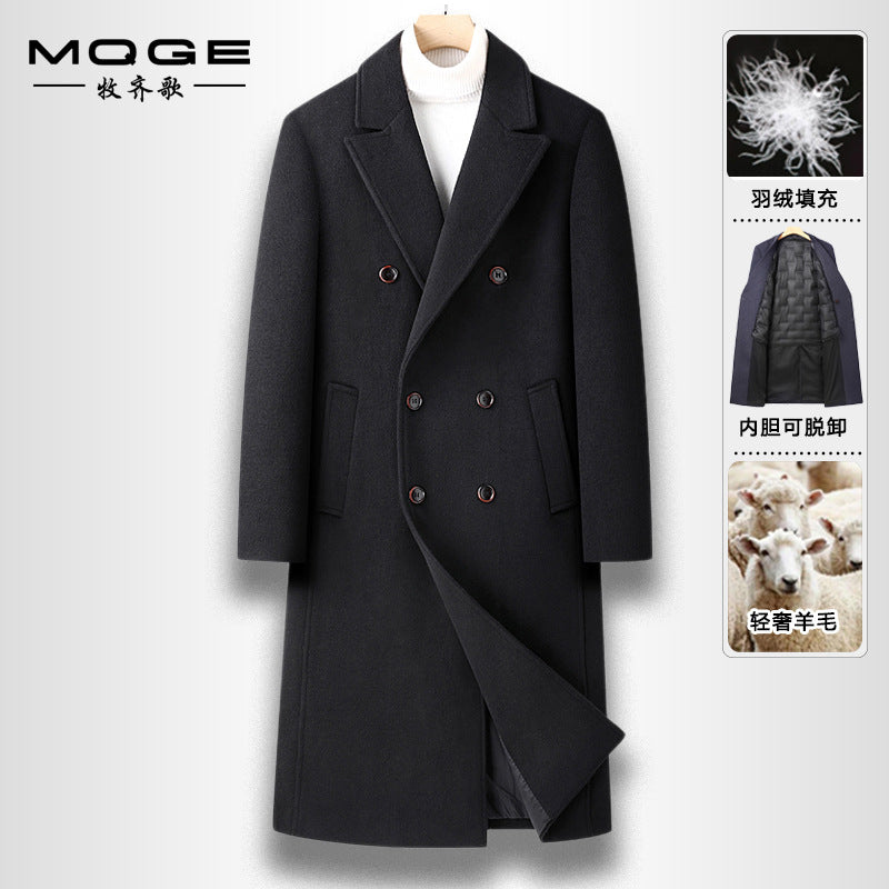 Men's Autumn-Winter Double-Breasted Wool Coat with Liner