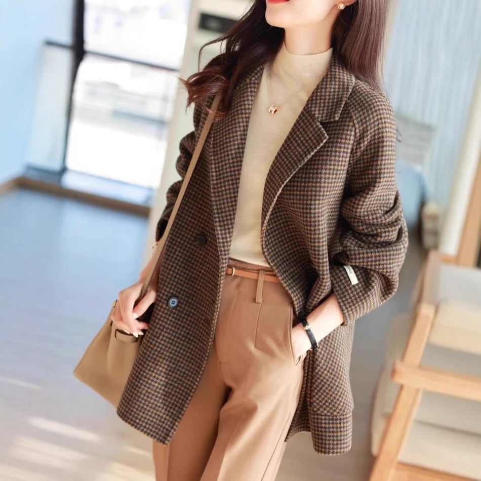 STOCK-Women’s Handmade Plaid Woolen Coat