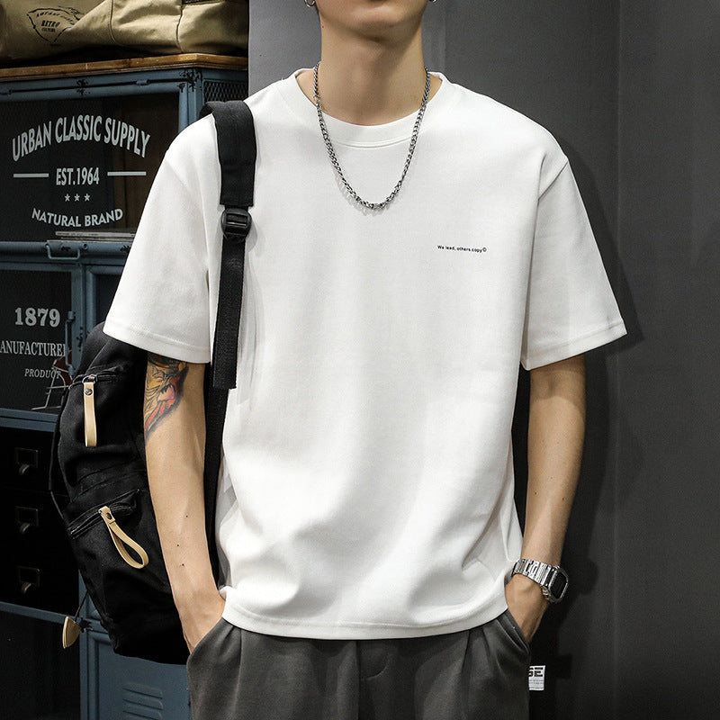 Men’s Heavy Cotton Loose Short-Sleeve White Summer T-Shirt