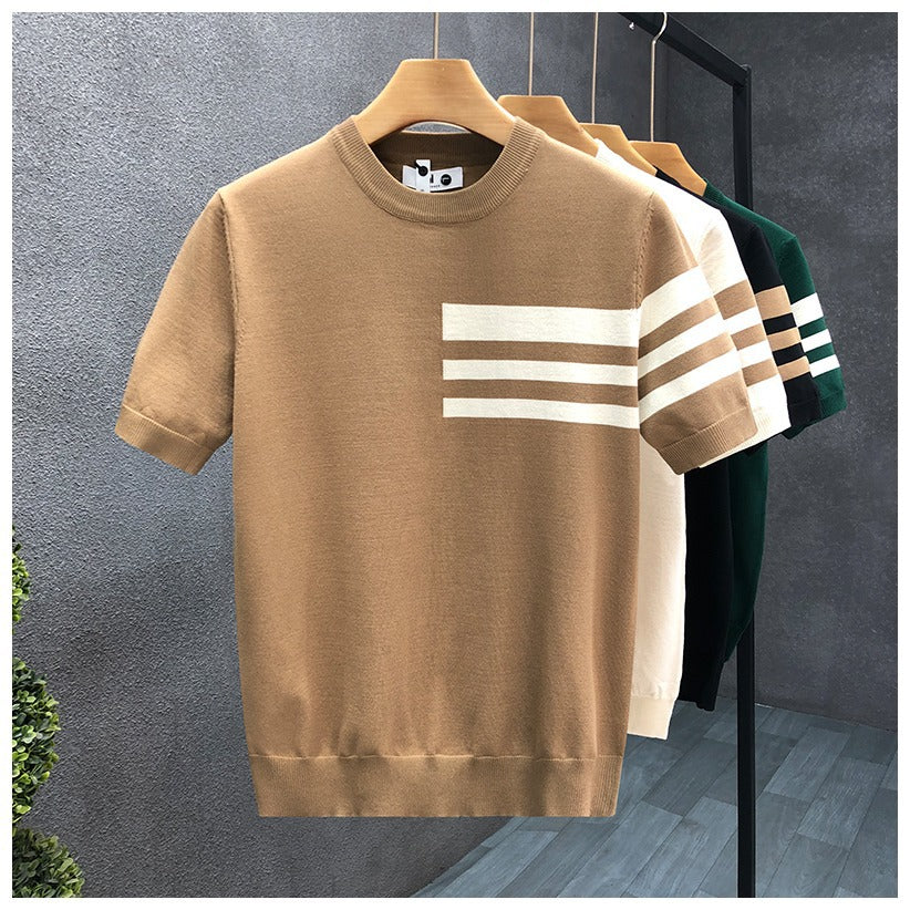 Men’s Summer Knitted T-Shirt – Trendy Round Neck Layering