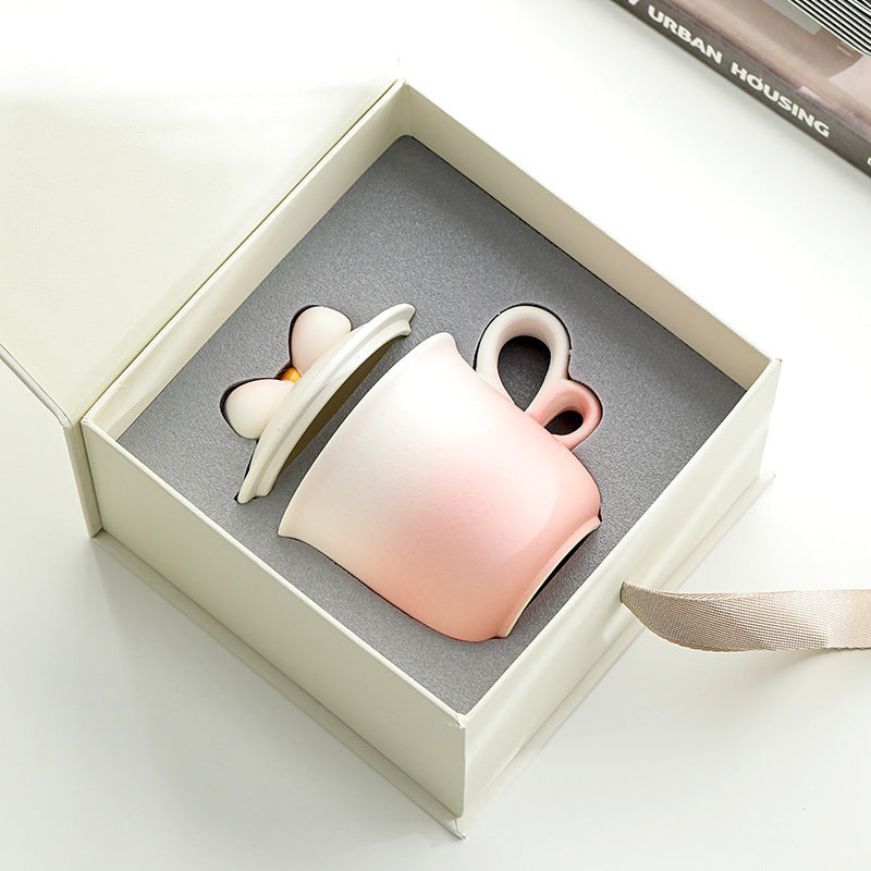 Creative Bow Ceramic Office Mug High-Value Gift for Girls