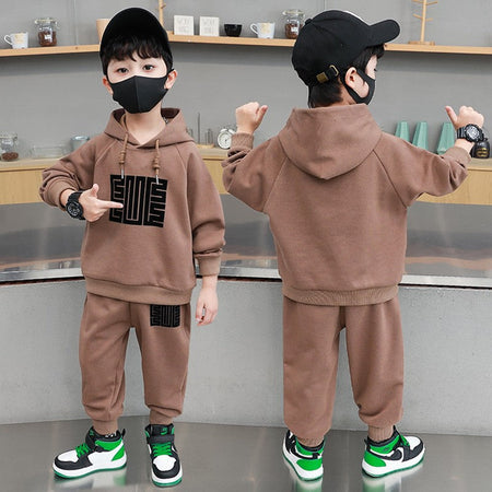 Boys’ Autumn 2025 Hooded Sweatshirt Two-Piece Set – Spring Autumn Kids Fashion Nepal | Tudoholic