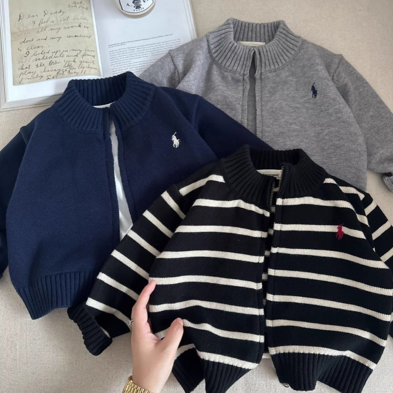 STOCK-Boys’ Autumn 2025 Striped Cardigan Sweater for Kids