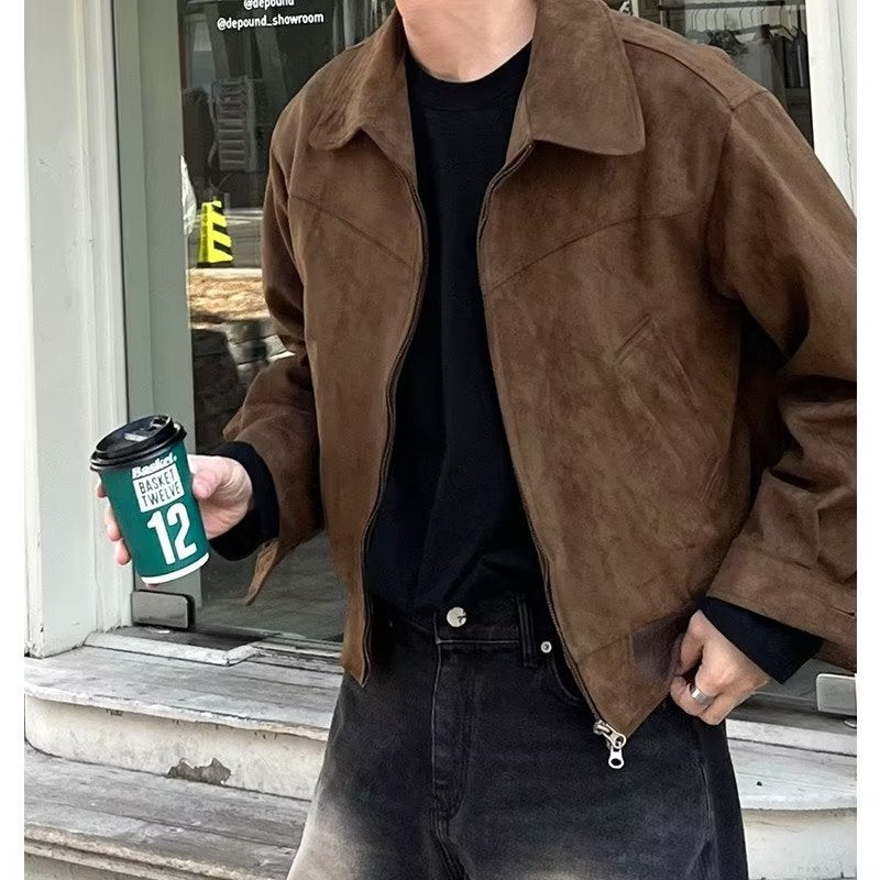 Vintage Suede Men’s Jacket – American Street Hip Hop