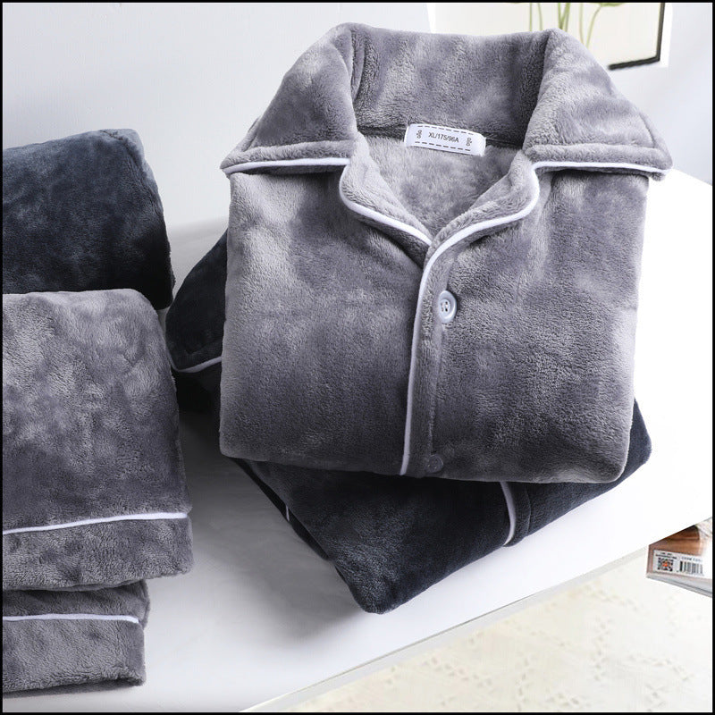 Men’s Coral Fleece Pajamas Winter Flannel Warm Set