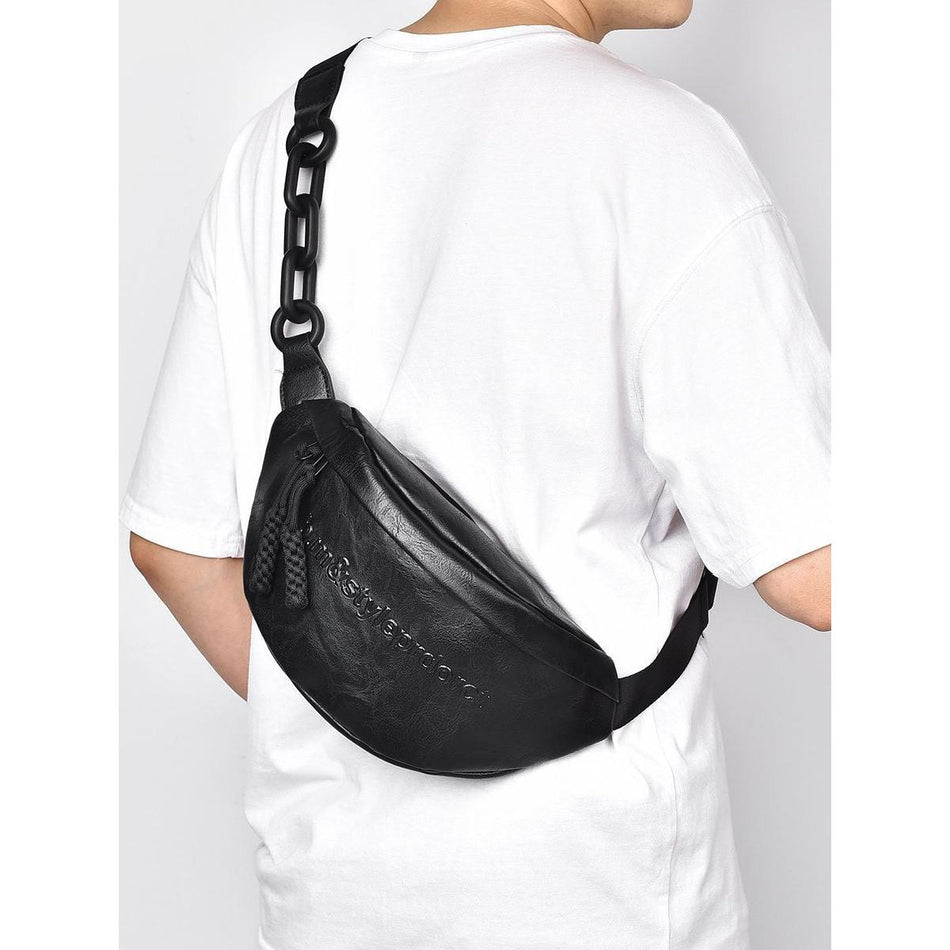 Trendy Women’s Black PU Chain Crossbody Chest Bag