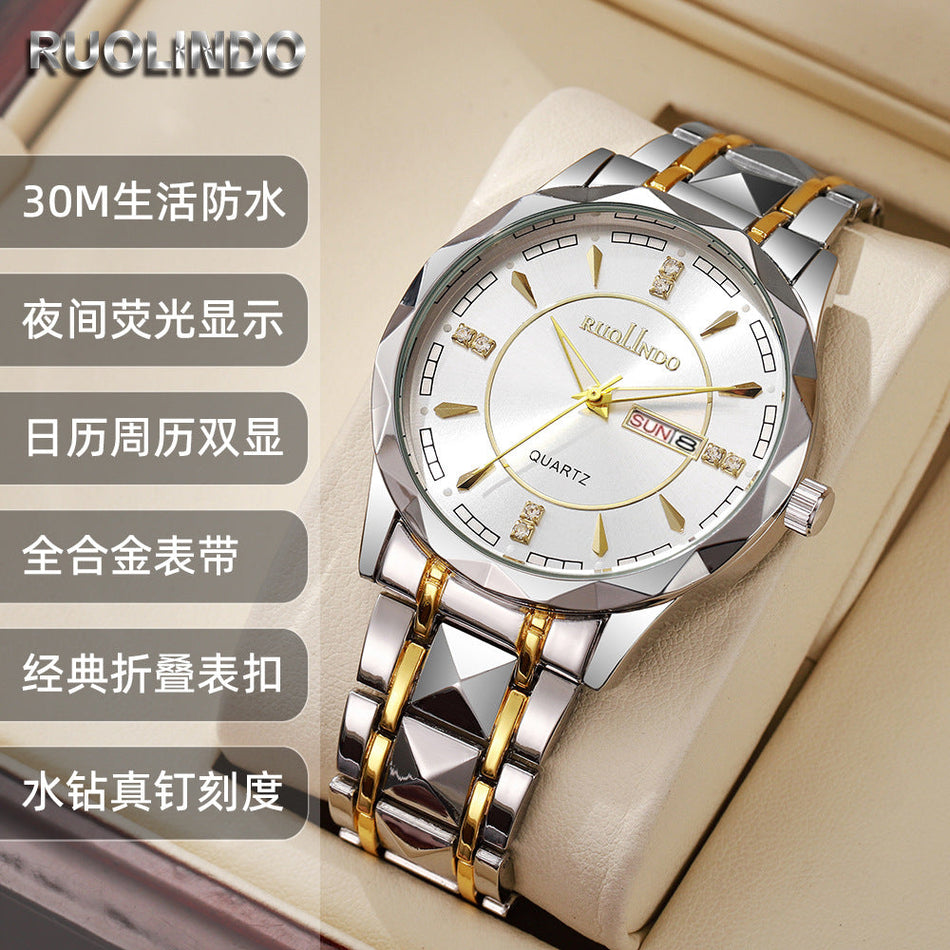 Men’s Steel‑Band Watch – Waterproof Dual Calendar