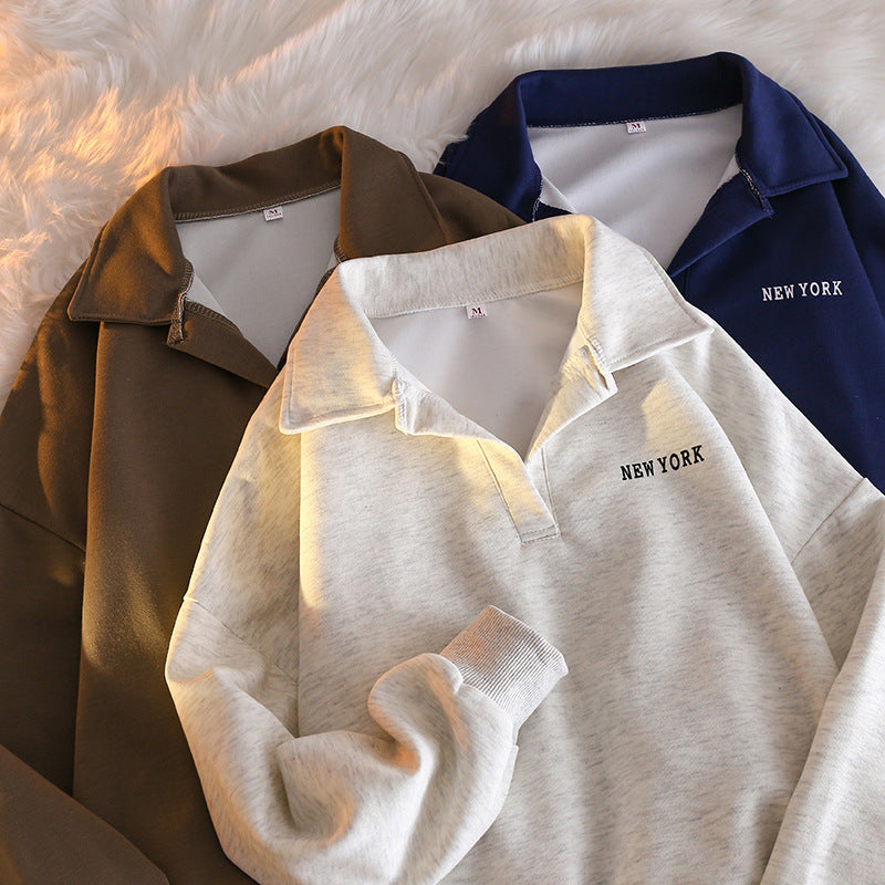 Loose Polo Collar Sweater – Chic Korean Spring Top