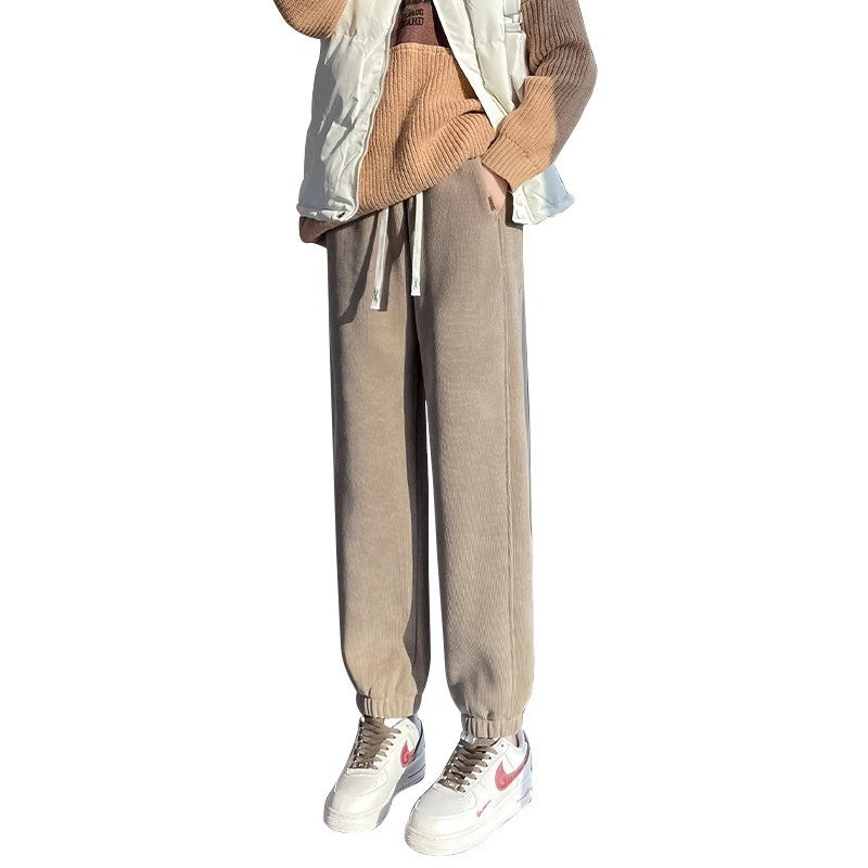 Fleece-Lined Thickened High-Waist Casual Pants