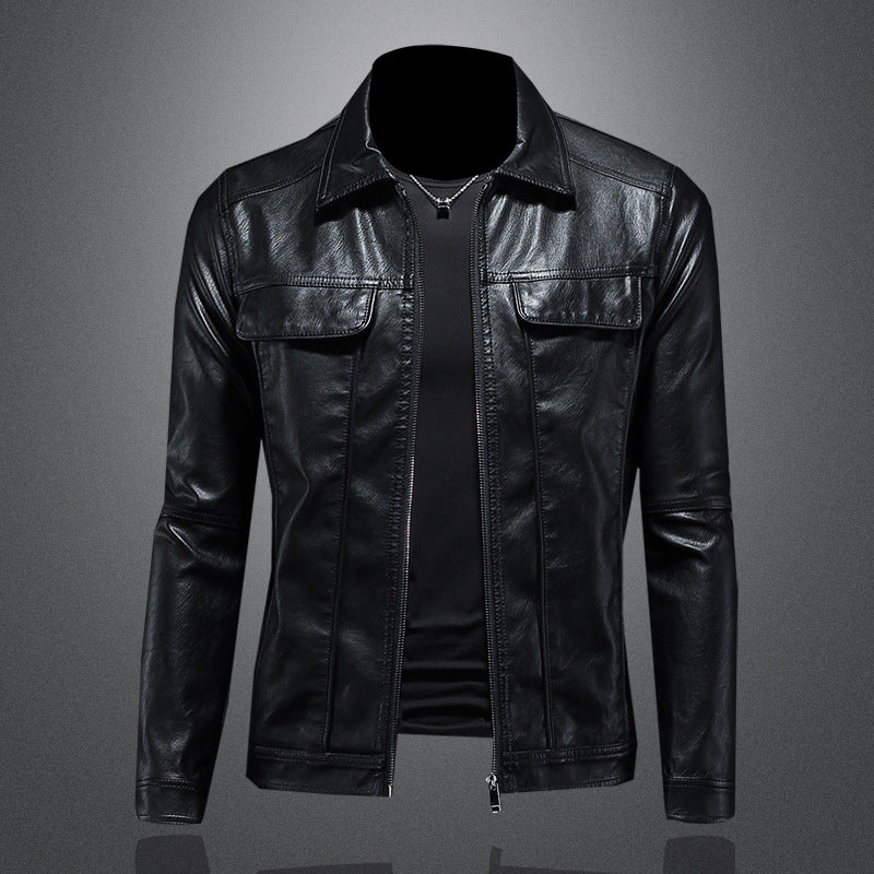 Men’s Spring-Autumn Slim-Fit Lapel Leather Motorcycle Jacket