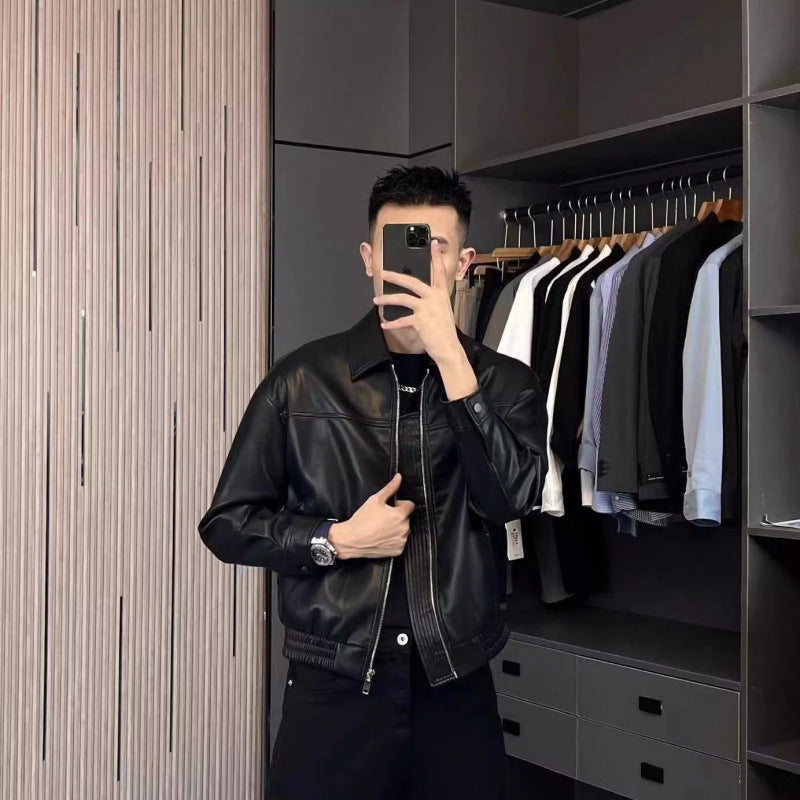 STOCK-Men’s Autumn PU Leather Motorcycle Jacket Casual Loose Fit