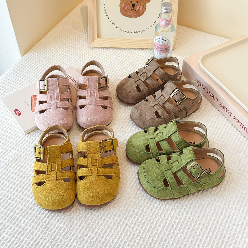 2025 Kids Hollow Roman Platform Toe Sandals Korean Style