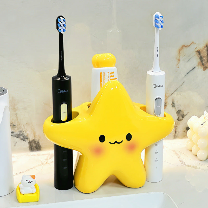 Cute Star Ceramic Toothbrush Holder Household Couple Rack