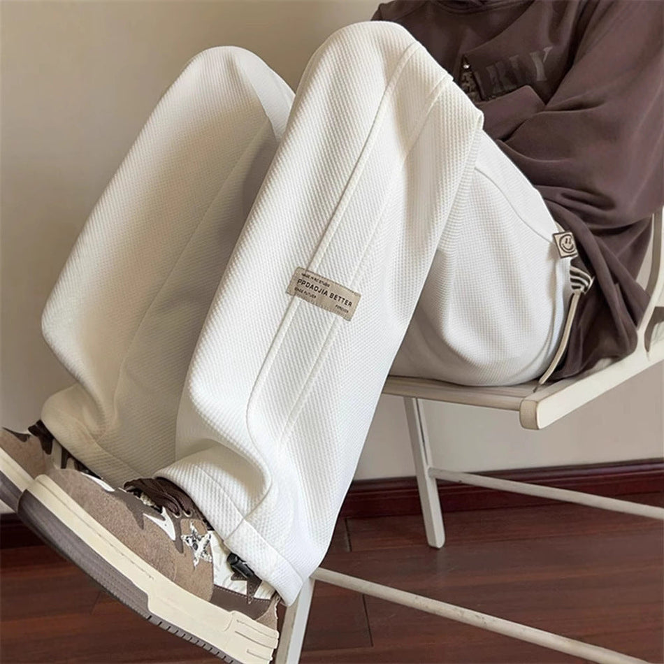 Men’s Black Straight-Leg Casual Wide Pants