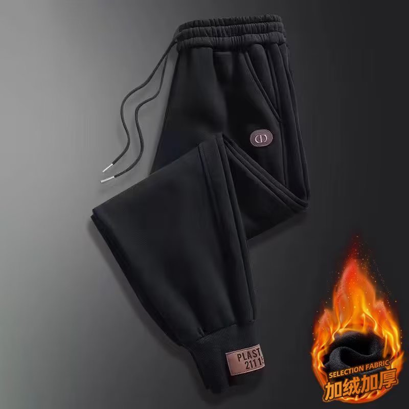 Fleece-Lined Cotton Sports Pants Men Winter