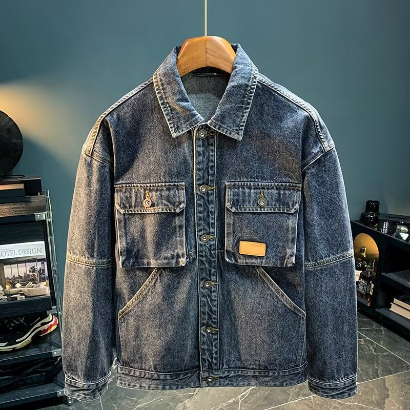 Men's Loose Denim Jacket Autumn Retro Workwear Coat