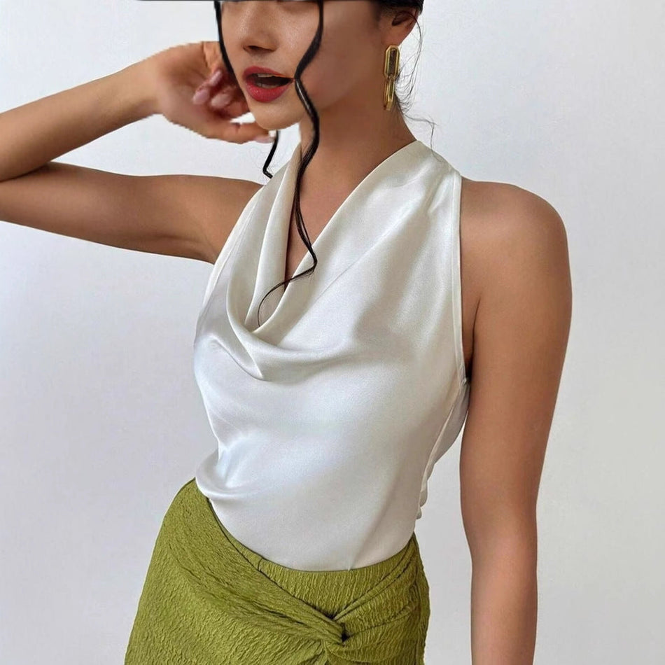 STOCK-Sleeveless Satin Shirt